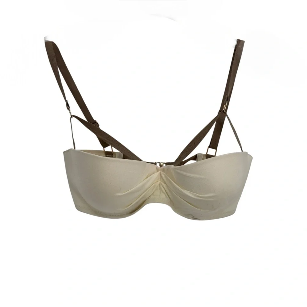 Victoria’s Secret NWT Bikini swim top Size 34DD Cream/tan Ruched Satin - Picture 4 of 11